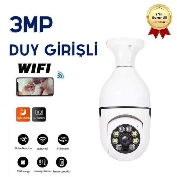 360 Derece Ampul Wifi IP Güvenlik Kamerası Duy Girişli Gece Görüşlü Hareket Sensörlü ürün görseli 1