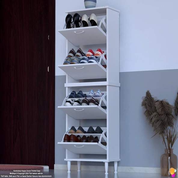 Modilayn UMAY' 2 Li Kapı Önü 52x 168 x26 cm’ lik 4 Düşer Kapak 8 Göz Bölmeli Ayakkabılık ürün görseli 1