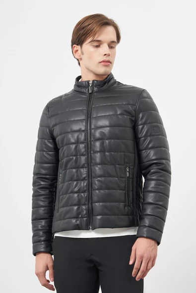 Siyah Suni Deri Hakim Yaka Düz Yırtmaçsız Tam Astar Slim Fit Casual Deri Mont 1038245153 ürün görseli 1