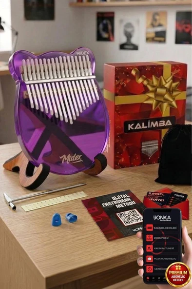 Midex KLX-660-PAK Mor Renk Cam Kalimba 17 Tuşlu Full Set ürün görseli 1