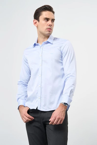 Mavi Uzun Kol Düz Bez Ayağı 032 Sert Yaka Classic Slim Fit Gömlek 1004245324 ürün görseli 1
