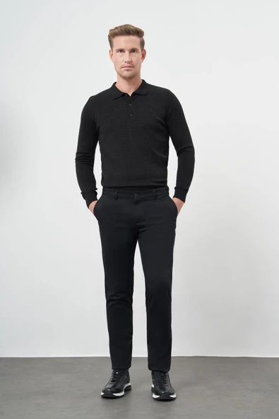 Siyah Pamuklu Yandan Cepli Casual Slim Fit Chino Pantolon 1003245150 ürün görseli 1