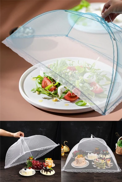 Gıda Koruyucu Şemsiye 65x65 cm Yiyecek Sinek Koruyucu Tül Cibinlik Pratik Katlanabilir Masa Üstü Koruma ürün görseli 1