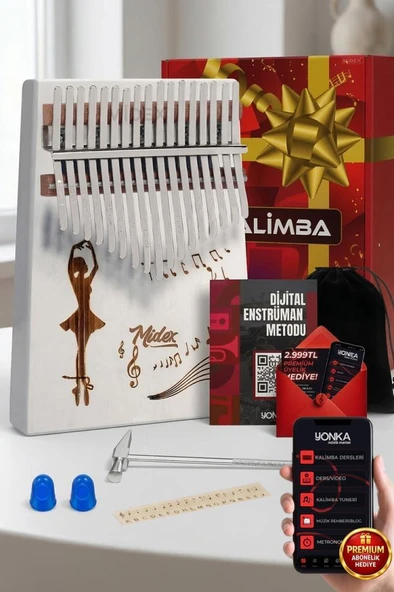 Midex KLX-540 Beyaz Renk Gerçek Ağaç Kalimba 17 Tuşlu Full Set ürün görseli 1