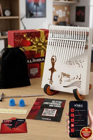 Midex KLX-540-PAK Beyaz Renk Gerçek Ağaç Kalimba 17 Tuşlu Full Set ürün görseli 1