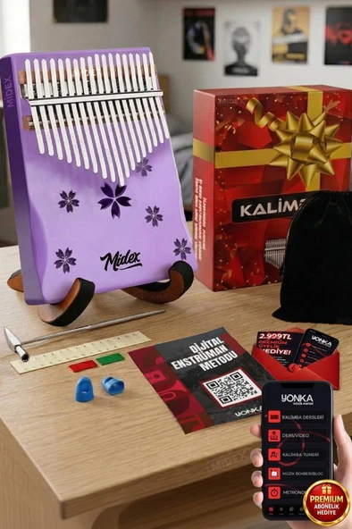 Midex KLX-870-PAK Mor Renk Yüksek Kaliteli Ahşap Kalimba 17 Tuşlu Full Set ürün görseli 1