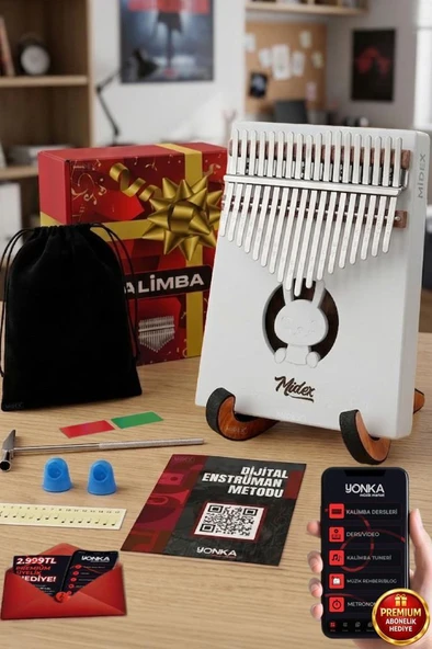 Midex KLX-550-PAK Beyaz Renk Gerçek Ağaç Kalimba 17 Tuşlu Full Set ürün görseli 1