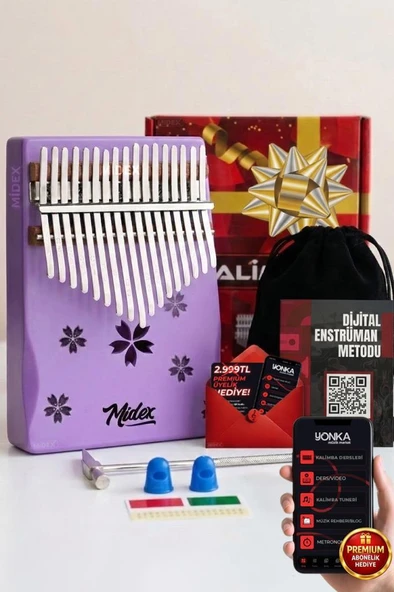 Midex KLX-870 Mor Renk Yüksek Kaliteli Ahşap Kalimba 17 Tuşlu Full Set ürün görseli 1