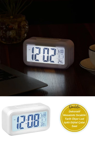 Dekoratif Renkli Masaüstü Alarm Sıcaklık Tarih Ölçer Led Işıklı Dijital Çalar Saat ürün görseli 1