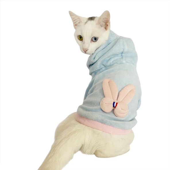 Blue Pink Bunny Sweatshirt Kedi Süeteri Kedi Kıyafeti ürün görseli 1