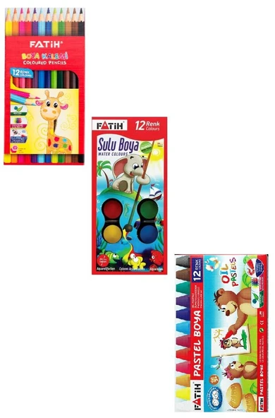 Fatih 12 li Kuru Boya + Sulu Boya + Pastel Boya 3lü Set ürün görseli 1