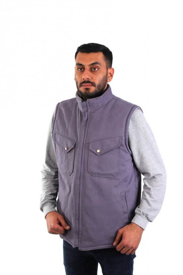 ESER - 7-7 Gabardin Polarlı Yelek - Kışlık - Gri ürün görseli 1