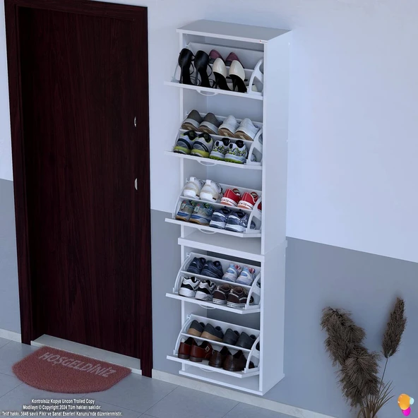 Modilayn VARBİ UMAY' 2 Li Asma Kapı Önü 52x193x25, 5 cm’ lik 5 Düşer Kapak 10 Göz Bölme Ayakkabılık ürün görseli 1