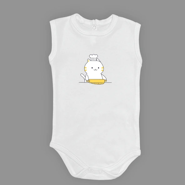 Baskılı Şef Kedi Bebek Çıtçıtlı Body ürün görseli 1