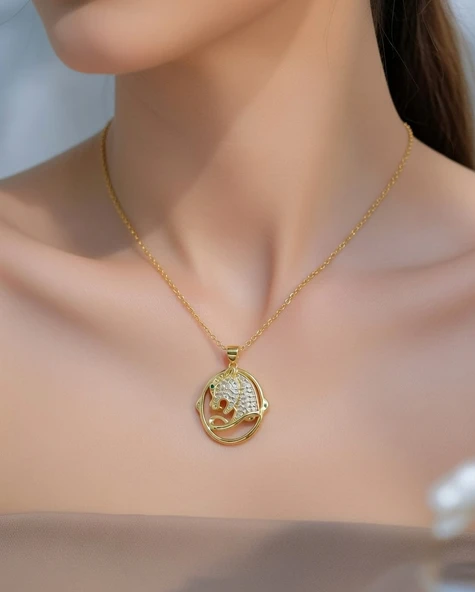 Paslanmaz Çelik Gold Zirkon Taşlı Figürlü Kolye - Resim 4