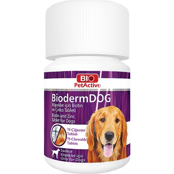 Bio Pet Active Bioderm Dog Biotin ve Çinko Köpek Vitamini 75 Tablet ürün görseli 1