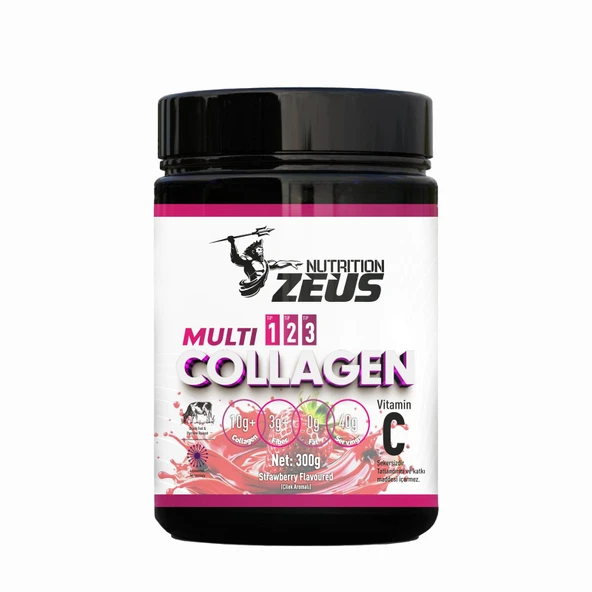 Zeus Nutrition Multi Collagen Powder 300 Gr-Çilek ürün görseli 1