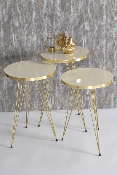 Zigon Sehpa Gold Krem Tel 1044 - Resim 4