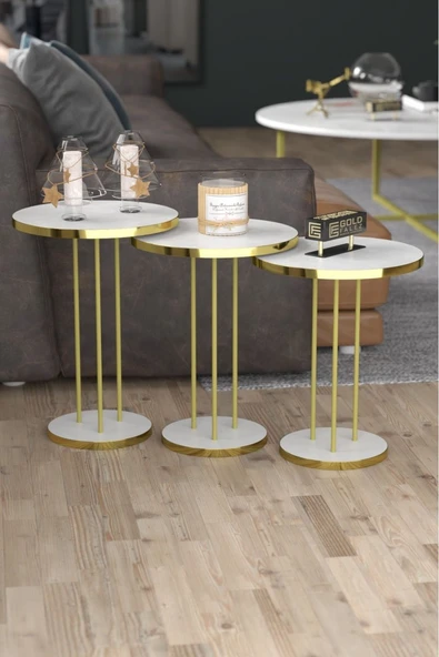 Zigon Sehpa Terra Gold Beyaz - Resim 2