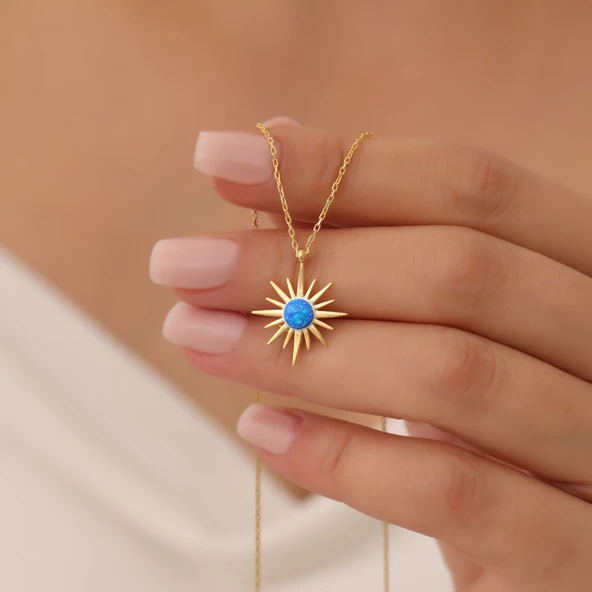 Vaoov 925 Ayar Gümüş Mavi Opal Taşlı Kutup Yıldızı Gold Kolye ürün görseli 1