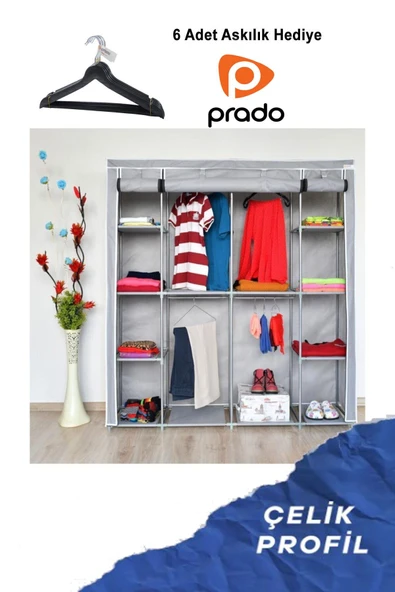 Prado Double Askılıklı Çelik Profilli Bez Dolap ürün görseli 1