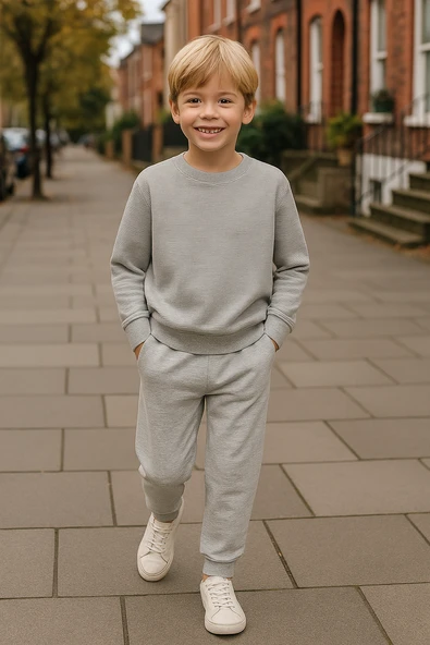 İnce Çizgili Sweatshirt Jogger Gri Alt Üst Takım ürün görseli 1