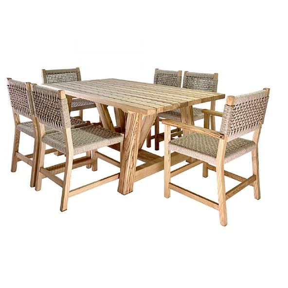Taksim Ahşap Bahçe Takımı: 100x180 Masa + 6 Sandalye Set, Masif Kestane ürün görseli 1