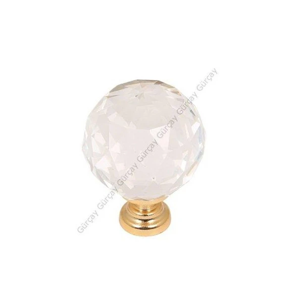 Gürçay Kristal Çekmece Kapak Kulpu 30mm Şeffaf Altın (2 Adet) ürün görseli 1