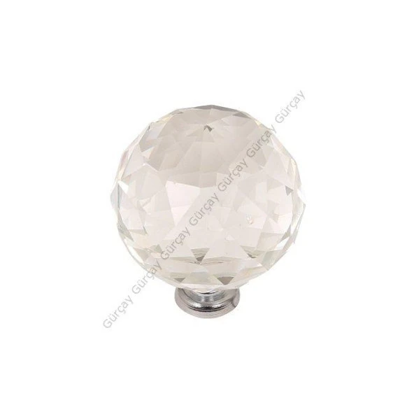 Gürçay Kristal Düğme Kulp Şeffaf Küre 30mm Krom ürün görseli 1