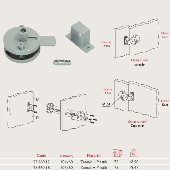 Kabin Kapı Kilidi Sürgülü 25.660 - 13mm - Resim 2