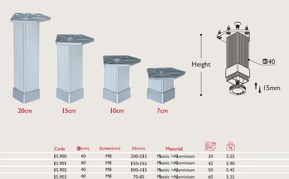 Aluminyum Mobilya Ayağı 40*40mm - Resim 5