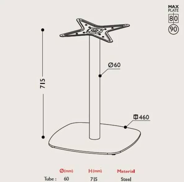 Tablalı Masa Ayağı 11.221 - Taban Çapı 46cm Siyah - Resim 2
