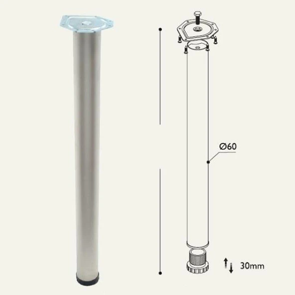 Masa Ayağı 11.180 - 60mm Krom 85cm (4 adet) - Resim 2