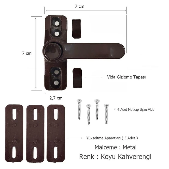 YT Pencere Kapı Emniyet Mandalı Kilit Düğmeli - Resim 4