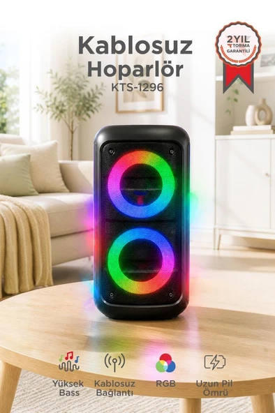Bluetooth Hoparlör Telefon Tutacaklı Rgb Işıklı Speaker KTS-1296 Siyah ürün görseli 1