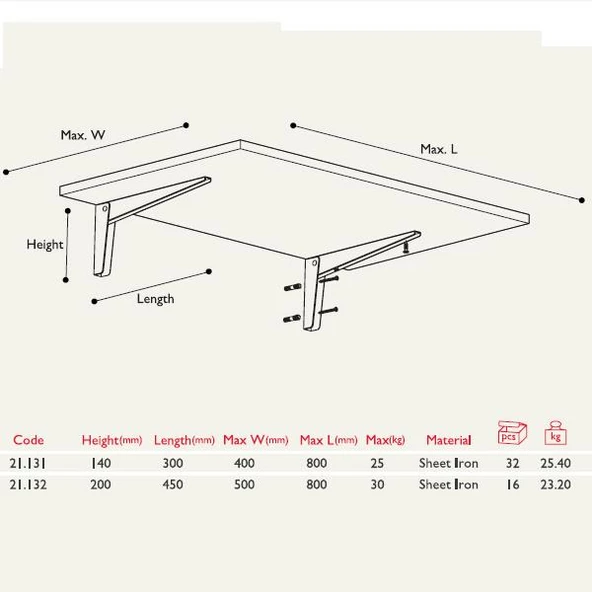 Katlanır Duvar Masa Ayağı 45cm - Resim 4