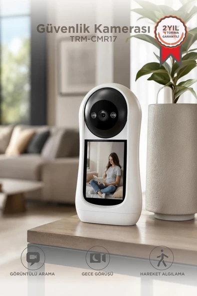 Bebek Kamerası Hareket Algılama Monitörlü Full Hd Smart Ip Güvenlik Kamerası CMR17 Beyaz ürün görseli 1