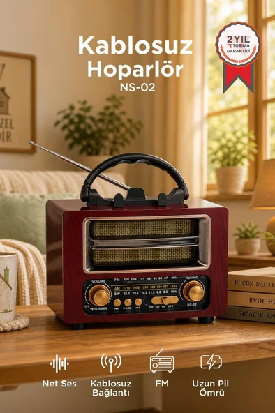 Bluetooth Hoparlör Nostaljik Radyo Speaker NS02 Kahverengi ürün görseli 1