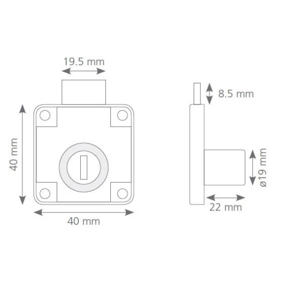 Çekmece Kapak Kilidi Kare 22mm - Resim 3