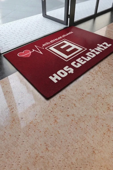 Valerine Life Eczane Logolu Kırmızı Acil Şifalar Dileriz Hoşgeldiniz İşyeri Kapı Önü Paspası 45x70cm ürün görseli 1