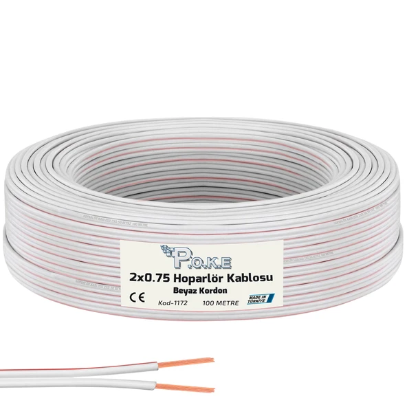 Poke Elektrik Ve Hoparlör Kablosu Kordon 2X0.75 100Mt - Beyaz ürün görseli 1