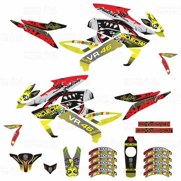 Bajaj Pulsar 200 NS Rossi Sticker Set Sarı - Resim 2