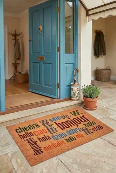 Valerine Life Farklı Dillerde Merhaba Yazılı Hoşgeldiniz işyeri Ev Ofis Kapı Önü Dış Paspası 45x70cm ürün görseli 1