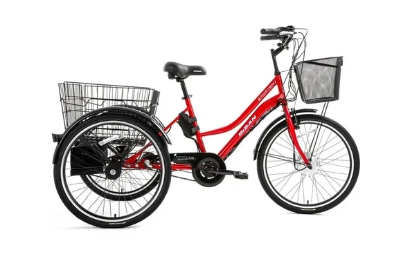 BİSAN E-PORTER ÜÇ TEKERLİ ELEKTRİKLİ BİSİKLET 44CM V 24 JANT 3 VİTES BAYRAK KIRMIZI BEYAZ ürün görseli 1