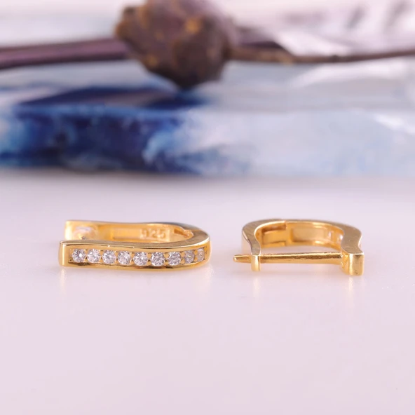 925 Ayar Gümüş Taşlı J Küpe Çap:12,5 mm- ES00146 ürün görseli 1