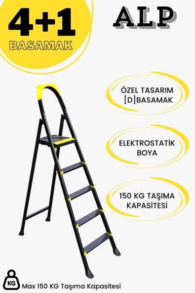 Karen Alp Siyah 4+1  Metal Basamaklı Katlanabilir Merdiven ürün görseli 1