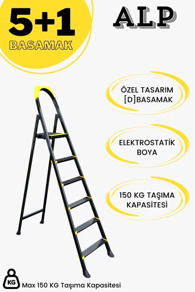 Karen Alp Siyah 5+1 Metal Basamaklı Katlanabilir Merdiven ürün görseli 1