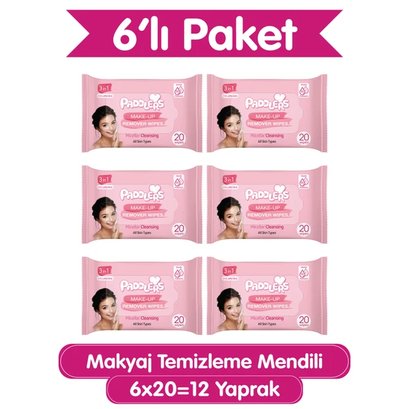 Paddlers 3'ü 1 Arada Makyaj Temizleme Mendili 6x20 (120 Yaprak) ürün görseli 1
