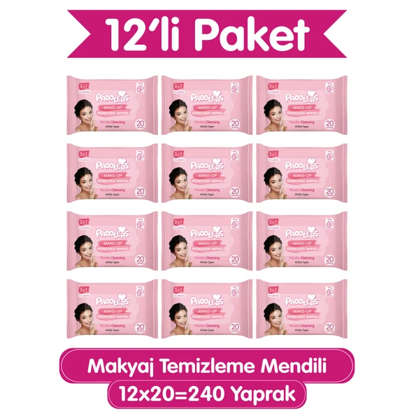 Paddlers 3'ü 1 Arada Makyaj Temizleme Mendili 12x20 (240 Yaprak) ürün görseli 1