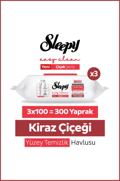 Sleepy Easy Clean Kiraz Çiçeği Yüzey Temizlik Havlusu Mendili 3x100 (300 Yaprak) ürün görseli 1